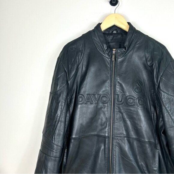 VINTAGE Davoucci Bomber Biker Genuine Leather Jacket XL - Picture 2 of 10